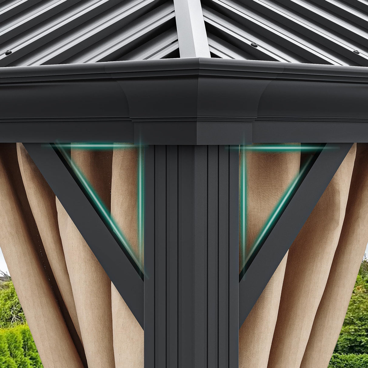 DWVO 12x16ft Hardtop Gazebo Double Roof with Nettings and Curtains, Heavy Duty Galvanized Steel Outdoor Vertical Stripes Roof for Patio, Backyard, Deck, Lawns, Brown DWVO