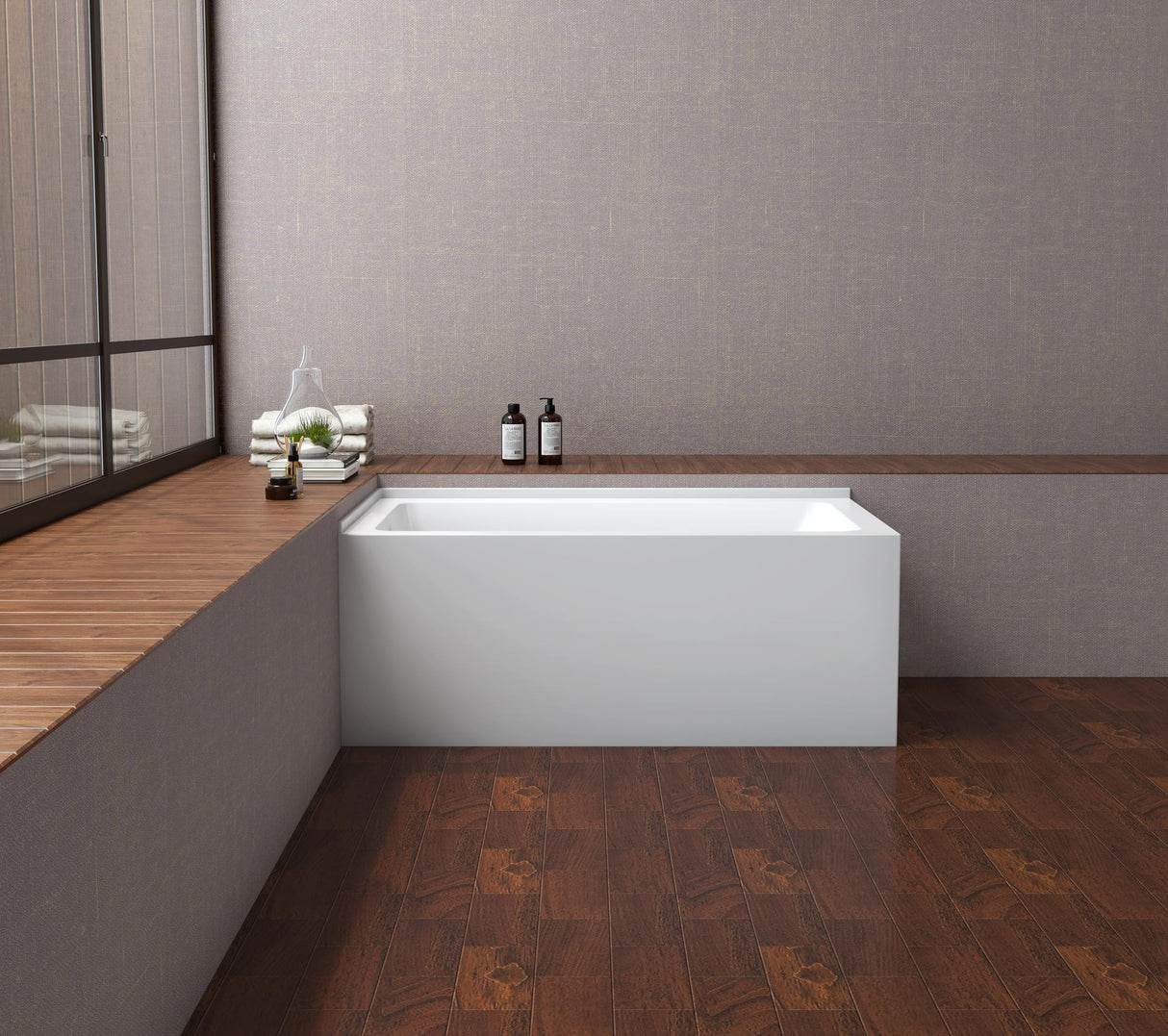 Aqua Eden VTAP5430L22TS 54-Inch Acrylic 2-Wall Corner Alcove Tub with Left Hand Drain, White Kingston Brass