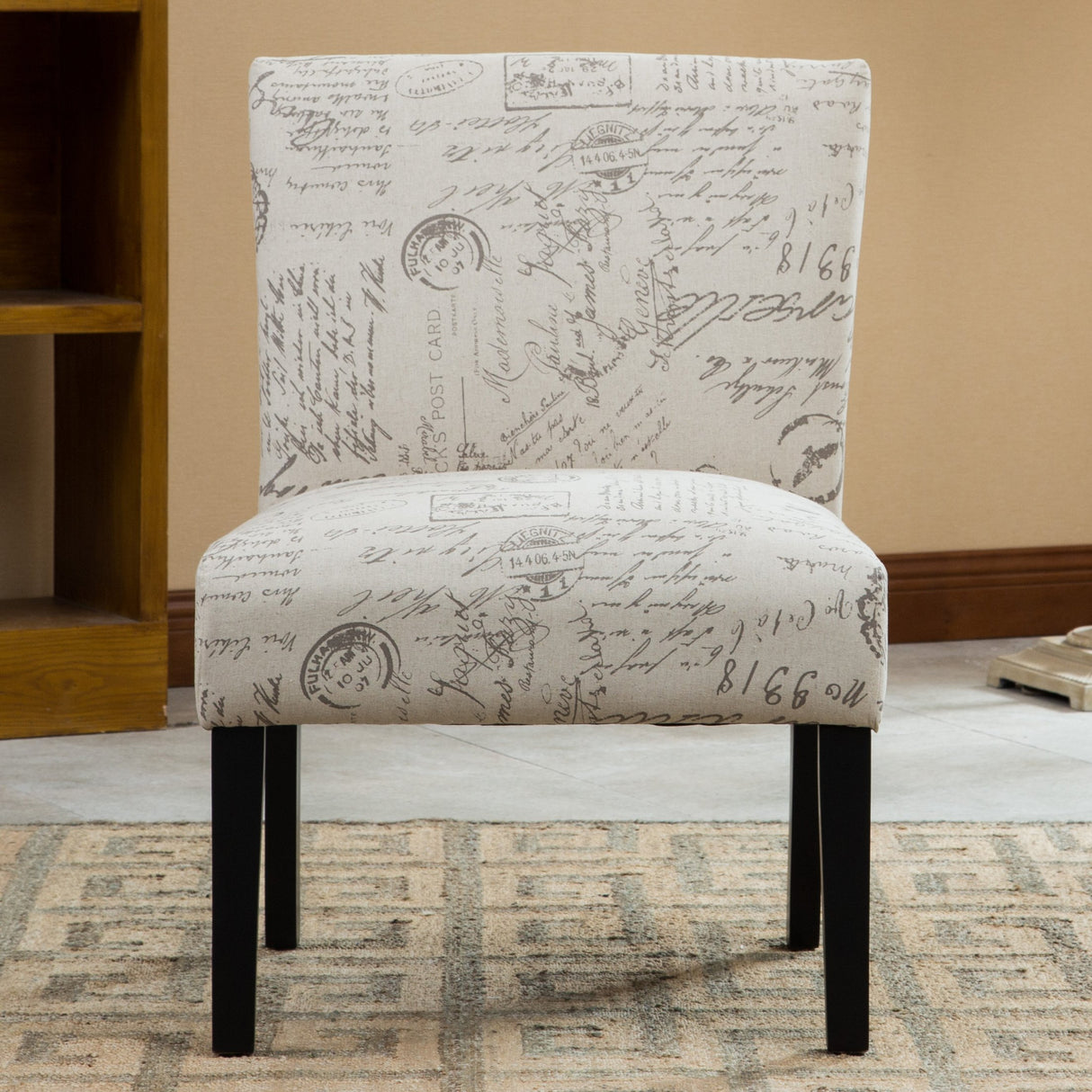 Roundhill Furniture Botticelli Fabric Armless Contemporary Accent Chair, Script Print Roundhill Furniture
