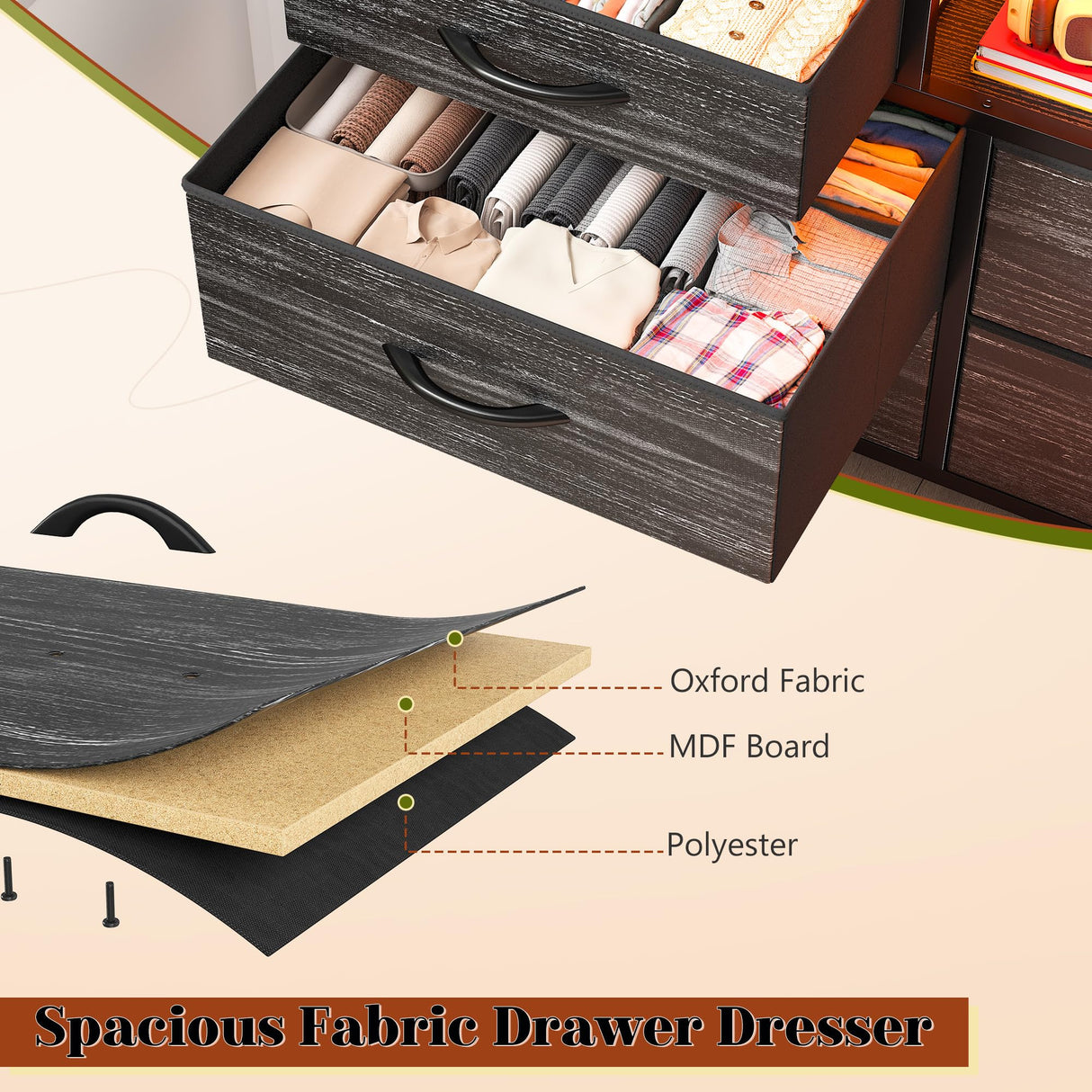 EnHomee Black Dresser with LED Lights & Power Outlets, 12 Drawers Dresser TV Stand for 60''TV for Bedroom Dresser Fabric Dressers & Chest of Drawers, Sturdy Long Dresser for Closet Living Room,Hallway EnHomee