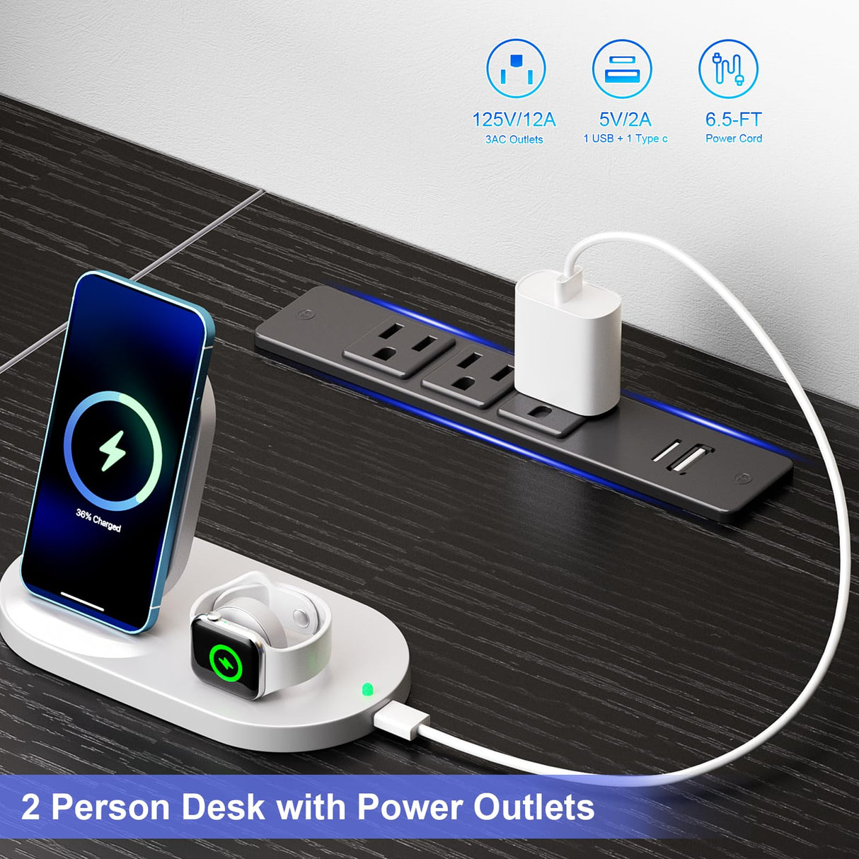 93 Inch 2 Person Desk with Power Outlet & LED Light, Extra Long Double Desk with 2 Monitor Stands, Large Home Office Desk for Two People with 4 Adjustable Storage Drawers, Black Korfile