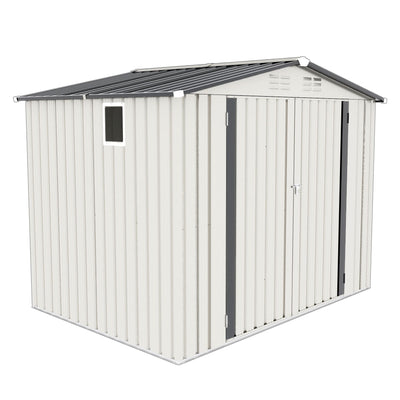 Outdoor Garden Storage Shed, Tool Shed With Pitched Roof Waterproof With 1 Window And 2 Lockable Door - White / Gray