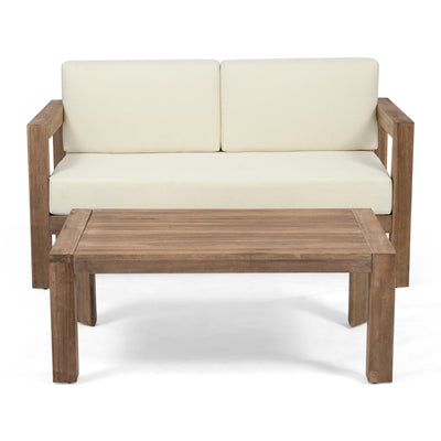 2 Piece Patio Set With Open-Back Loveseat And Coffee Table - Beige / Brown