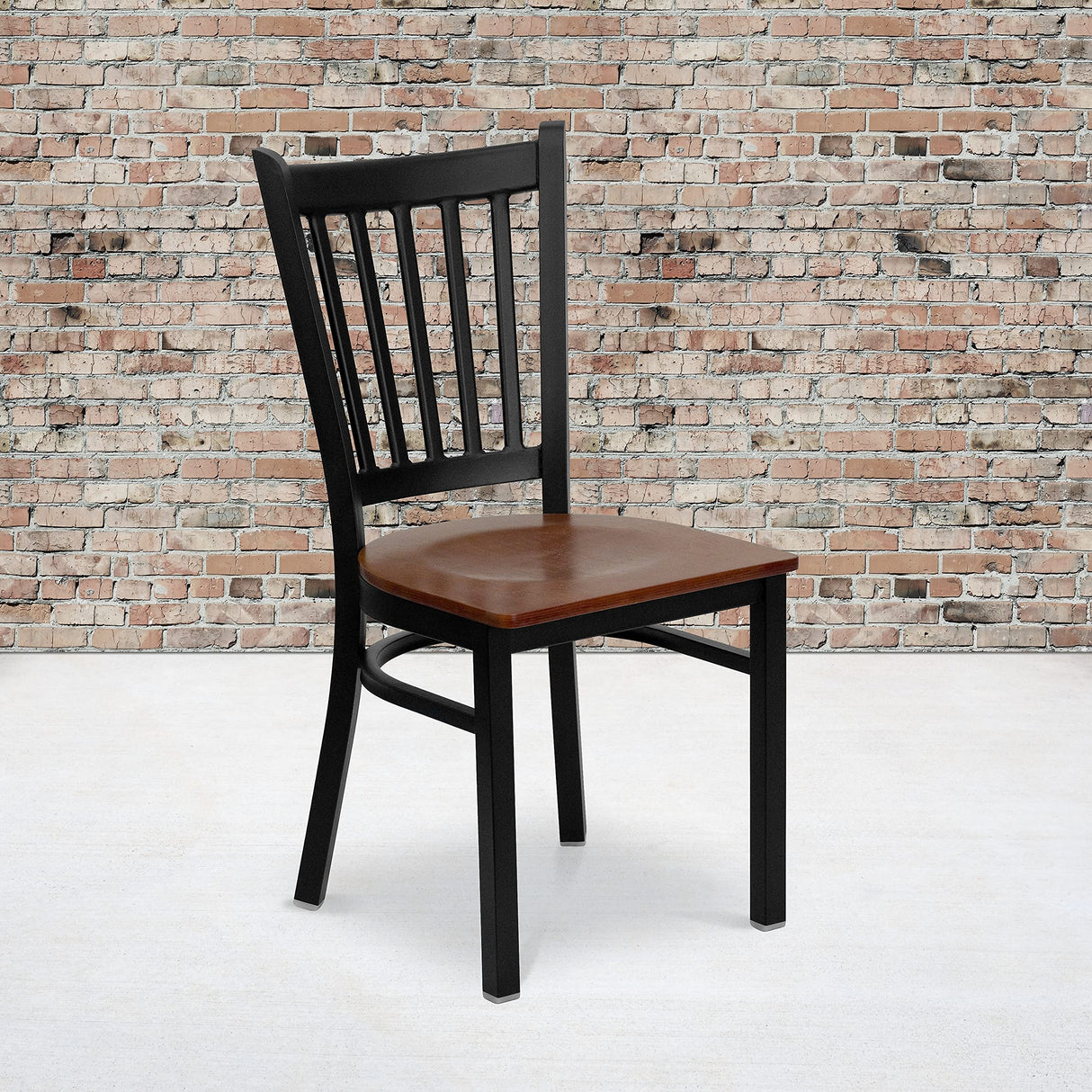 Flash Furniture HERCULES Series Black Vertical Back Metal Restaurant Chair - Cherry Wood Seat Flash Furniture