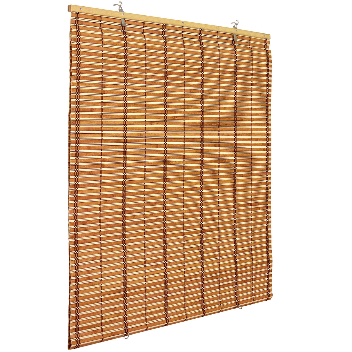 ORIENTAL Furniture Burnt Bamboo Cordless Window Shade - Two-Tone Honey 72" W Red Lantern