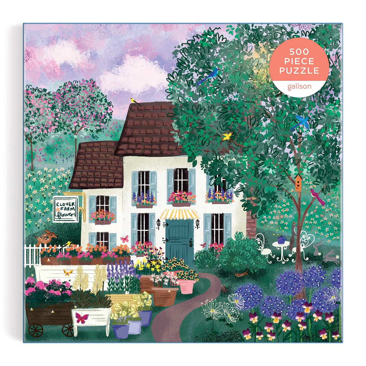 Galison Garden Path – 500 Piece Puzzle Fun and Challenging Activity with Bright and Bold Artwork of Country Cottage and Plant Path for Adults and Families Galison