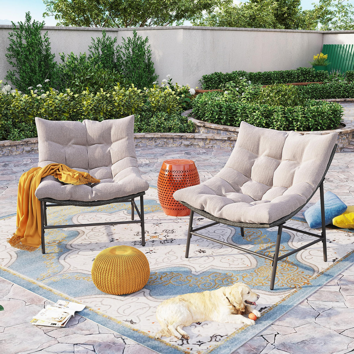 Sophia & William Outdoor Papasan Chairs with Cushion and Frame, Comfy Patio Chairs, Oversized Padded Lounge Chairs Set of 2, 350Ibs Capacity, Indoor & Outdoor Use Sophia & William