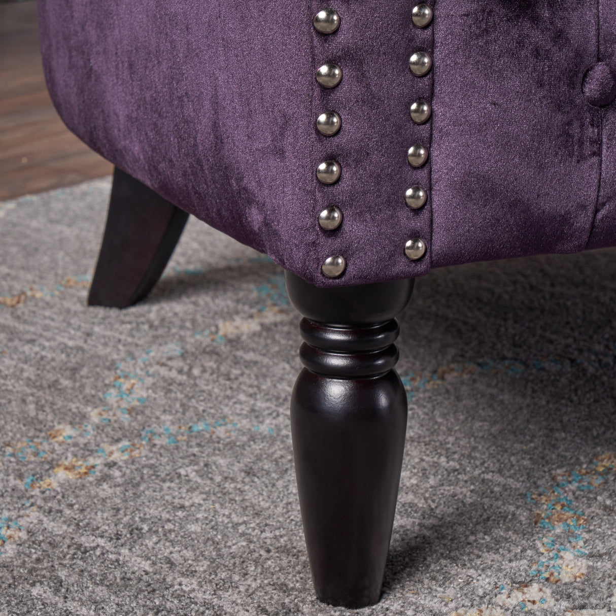 Christopher Knight Home GDFStudio Melaina Tufted Chesterfield Velvet Loveseat with Scrolled Arms, BlackBerry and Dark Brown GDFStudio