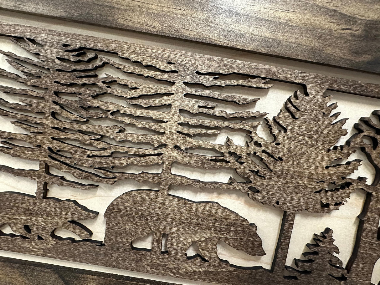 Hidden Gun Cabinet Bears In The Woods Wall Decoration - Secure Wall Mount Gun Safe by Bellewood Designs Bellewood Designs