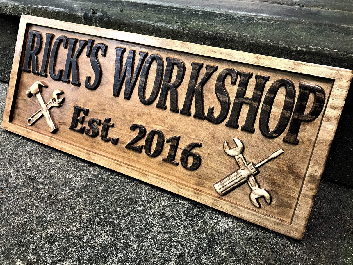 Custom Workshop Sign Wooden Gifts for Men Gifts For Him Husband Gift Custom Garage Sign Wooden Shop Sign Personalized Man Birthday Fathers Day Gift 3D Woodworker