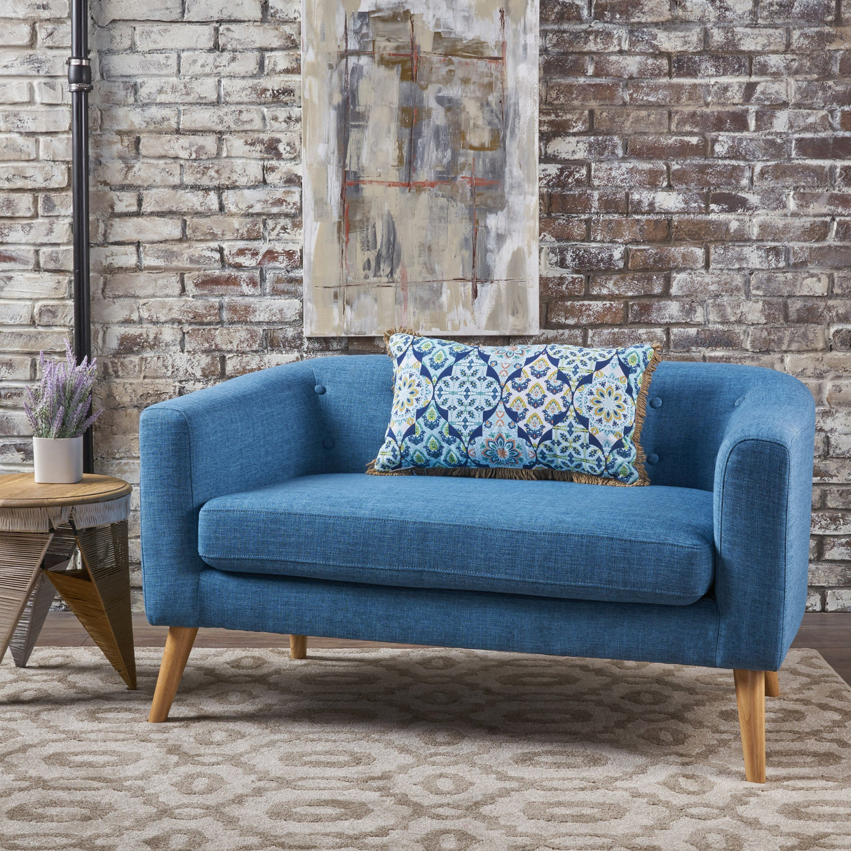 Christopher Knight Home GDFStudio Christopher Knight Home Bridie Mid-Century Modern Loveseat, Muted Blue Fabric GDFStudio