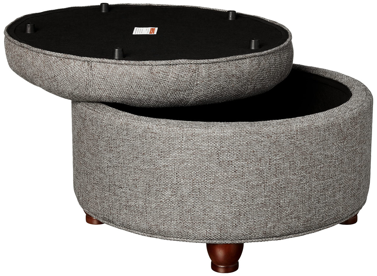 Homepop Home Decor | Button Tufted Woven Round Storage Ottoman | Ottoman with Storage for Living Room & Bedroom (Dark Gray) HomePop