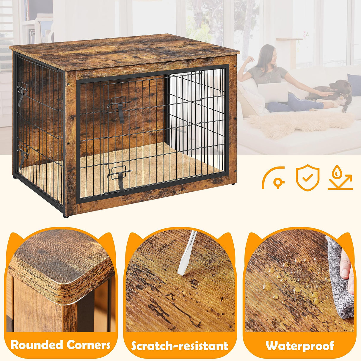 Yaheetech 40'' Dog Crate Furniture with Cushion Wooden Dog Crate with Double Doors/Adjustable Feet Side End Table for Small/Medium Dogs Yaheetech