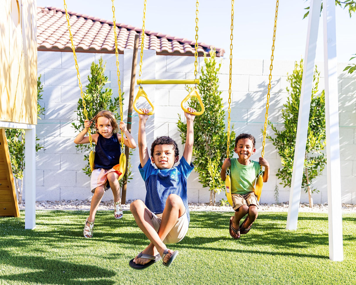 Avenlur Modern Outdoor Backyard Swing Set Children's Rock Climbing Wood Playground Playset 2 Belt Swings, Clubhouse Fort, Windows, Ladder, Wavy Slide Toddlers, Kids Climbers Play Adventure Rock 3-11yr Avenlur