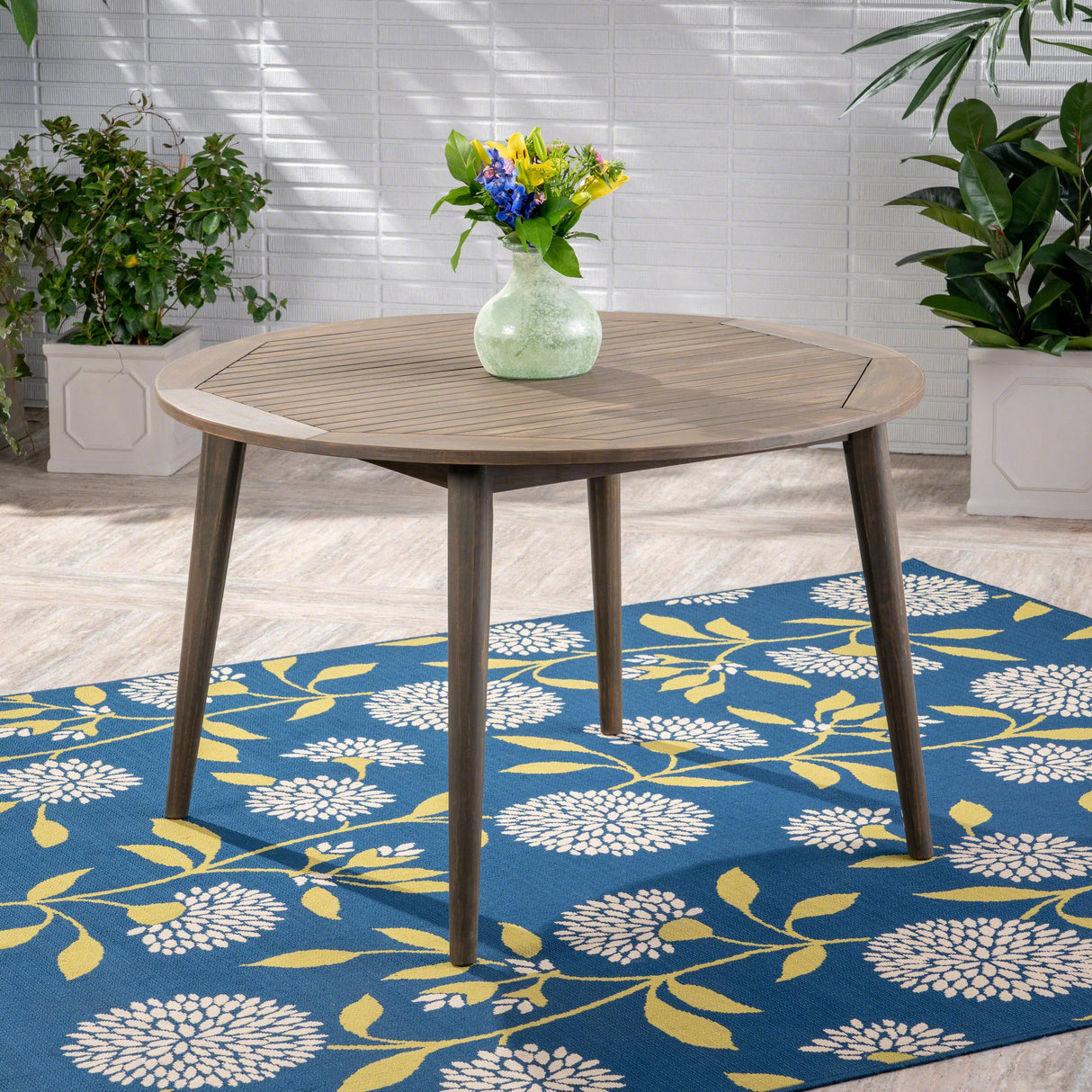 Christopher Knight Home Nick Outdoor Acacia Wood Round Dining Table, Gray Finish Christopher Knight Home