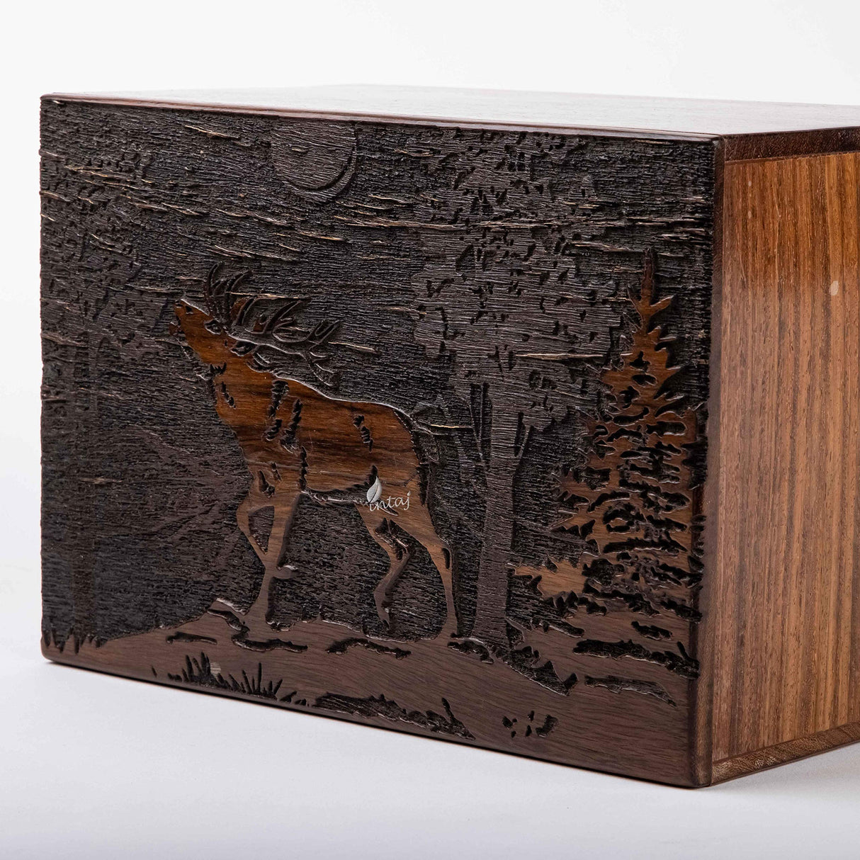 INTAJ Handmade Wooden Cremation Urn for Human Ashes - Deer Engraved Wooden Burial Urns Hand-Crafted - Funeral Cremation Urn for Ashes (Rosewood, XL INTAJ