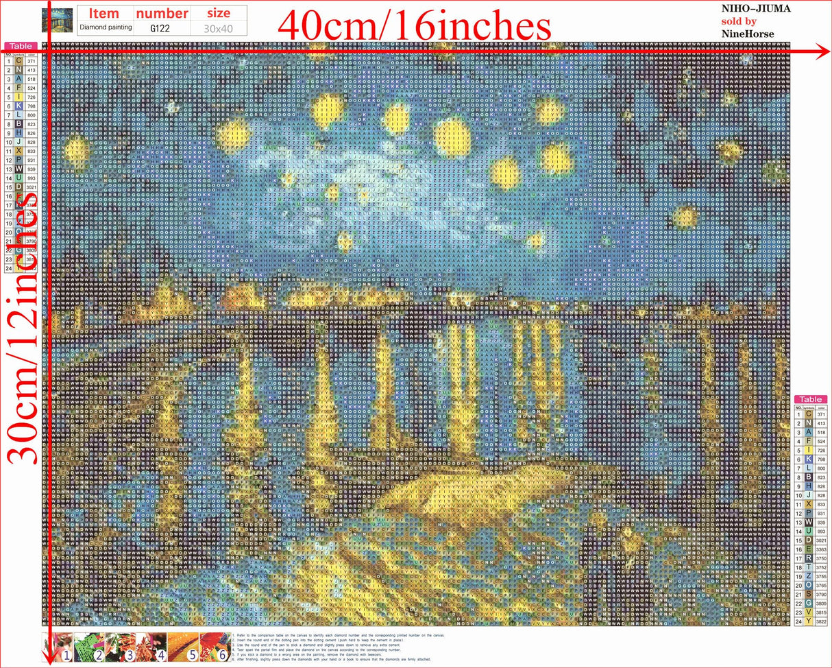 NIHO-JIUMA Diamond Painting Kits Starry Night The Rhone, DIY 5D Full Drill Diamond Art Gift for Adult/Teen, Home Decoration (30 X 40 cm / 12 X 16 inches) NIHO-JIUMA