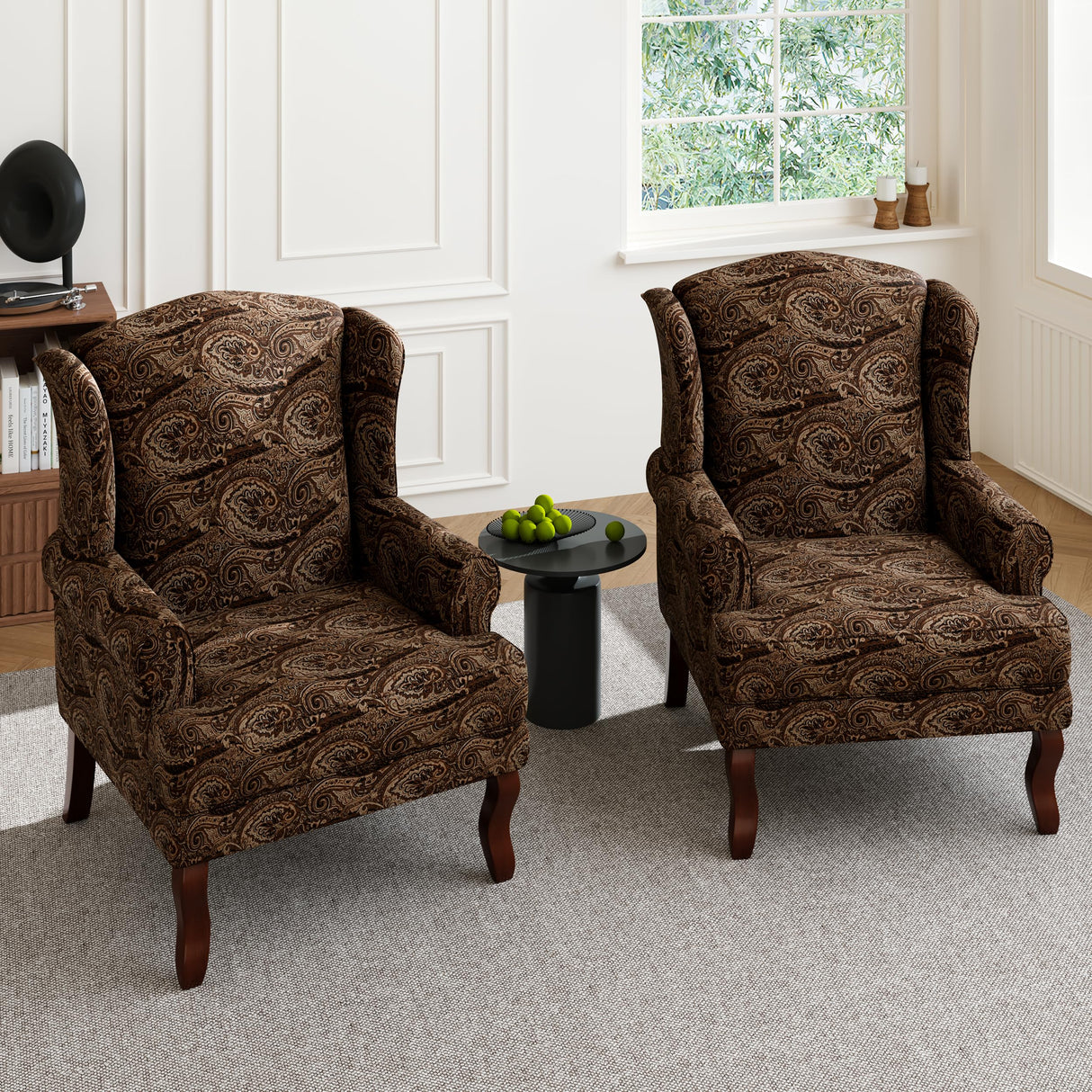 UIXE High Back Accent Chair, Fabric Upholstered Armchair for Living Room, Wingback Retro Arm Chair Comfy Single Sofa Bedroom Reading Seat - Cranberry Floral UIXE