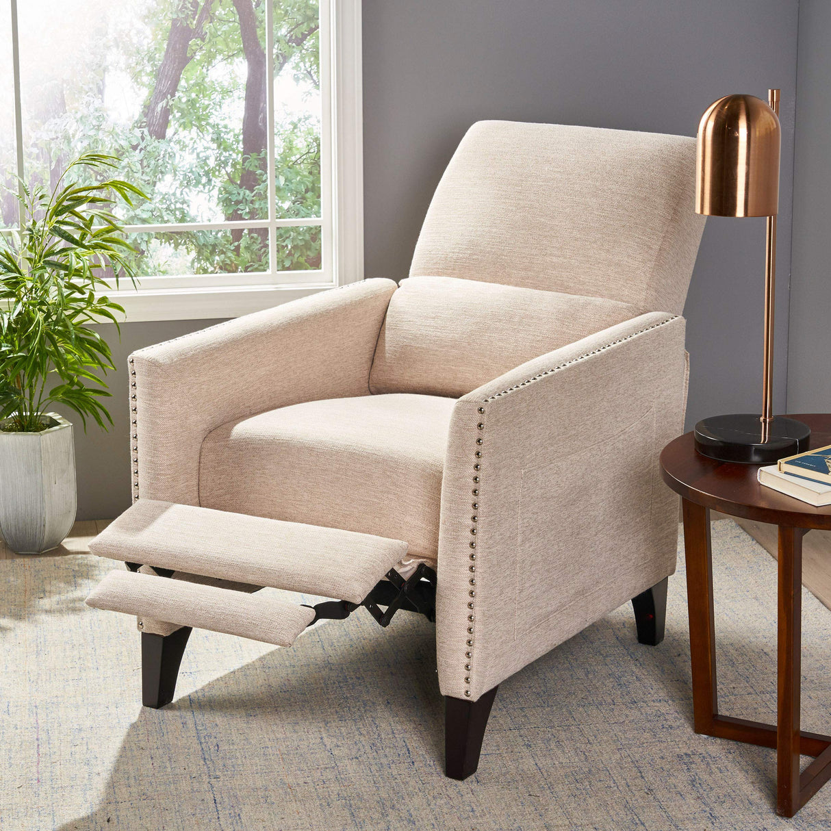 Christopher Knight Home Alexis Contemporary Fabric Push Back Recliner, Beige, Dark Brown Christopher Knight Home
