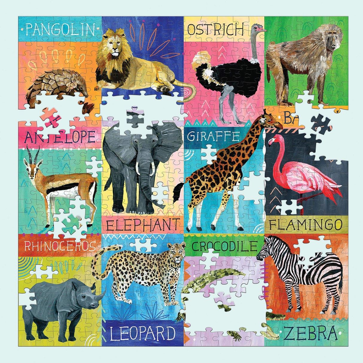 Painted Safari 500 Piece Family Puzzle from Mudpuppy - Beautifully Illustrated 20" x 20" Jigsaw Puzzle, Perfect for Hours of Family Fun, Ages 8+ Mudpuppy