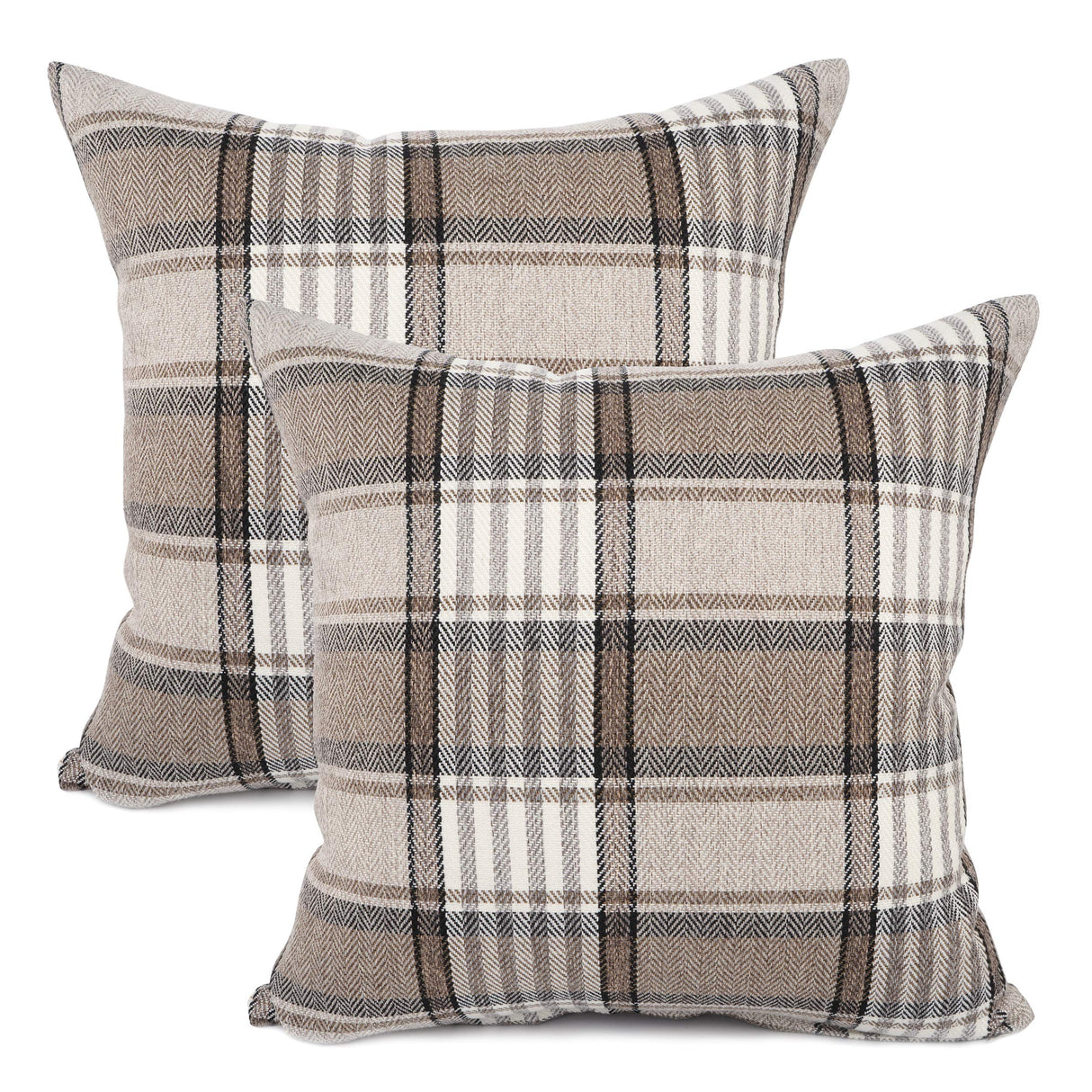 YOUR SMILE Retro Farmhouse Outdoor Buffalo Tartan Chequer Plaid Cotton Linen Decorative Throw Pillow Case Cushion Cover Pillowcase for Sofa 18 x 18 Inch, Set of 2, Khaki/Stripe YOUR SMILE