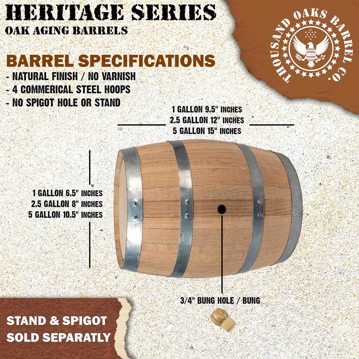 5 Gallon Oak Barrel - Wooden Whiskey Barrel Wine Barrel (20 Liter) - for The Home Brewer, Distiller, Wine Maker - New American 20L Oak Barrels for Aging Whiskey, Bourbon, Mead (HERITAGE SERIES) THOUSAND OAKS BARREL