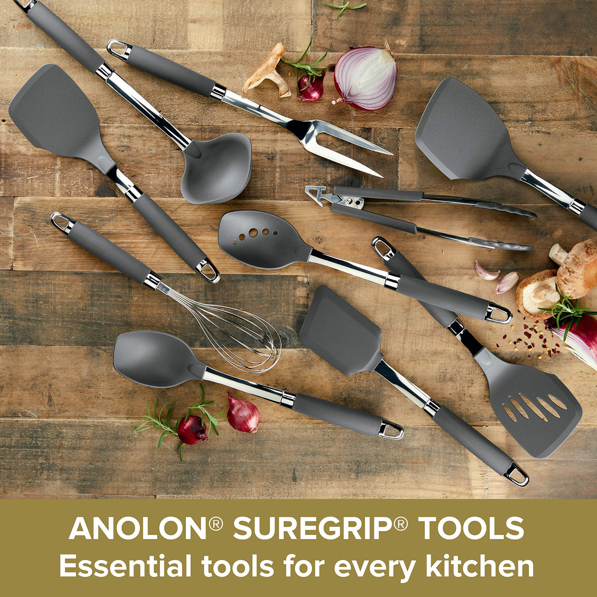 Anolon SureGrip Stainless Steel Meat Fork/Kitchen Tool, 13.25 Inch, Gray,46288 Anolon