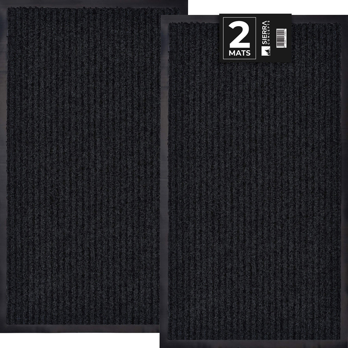 Sierra Concepts 2-Pack Front Door Mat Ribbed Black - Indoor Outdoor Floor Doormat Entryway Welcome Mats - Entrance Shoe Scraper, Entry Inside Outside Garage, 30" x 17" Sierra Concepts