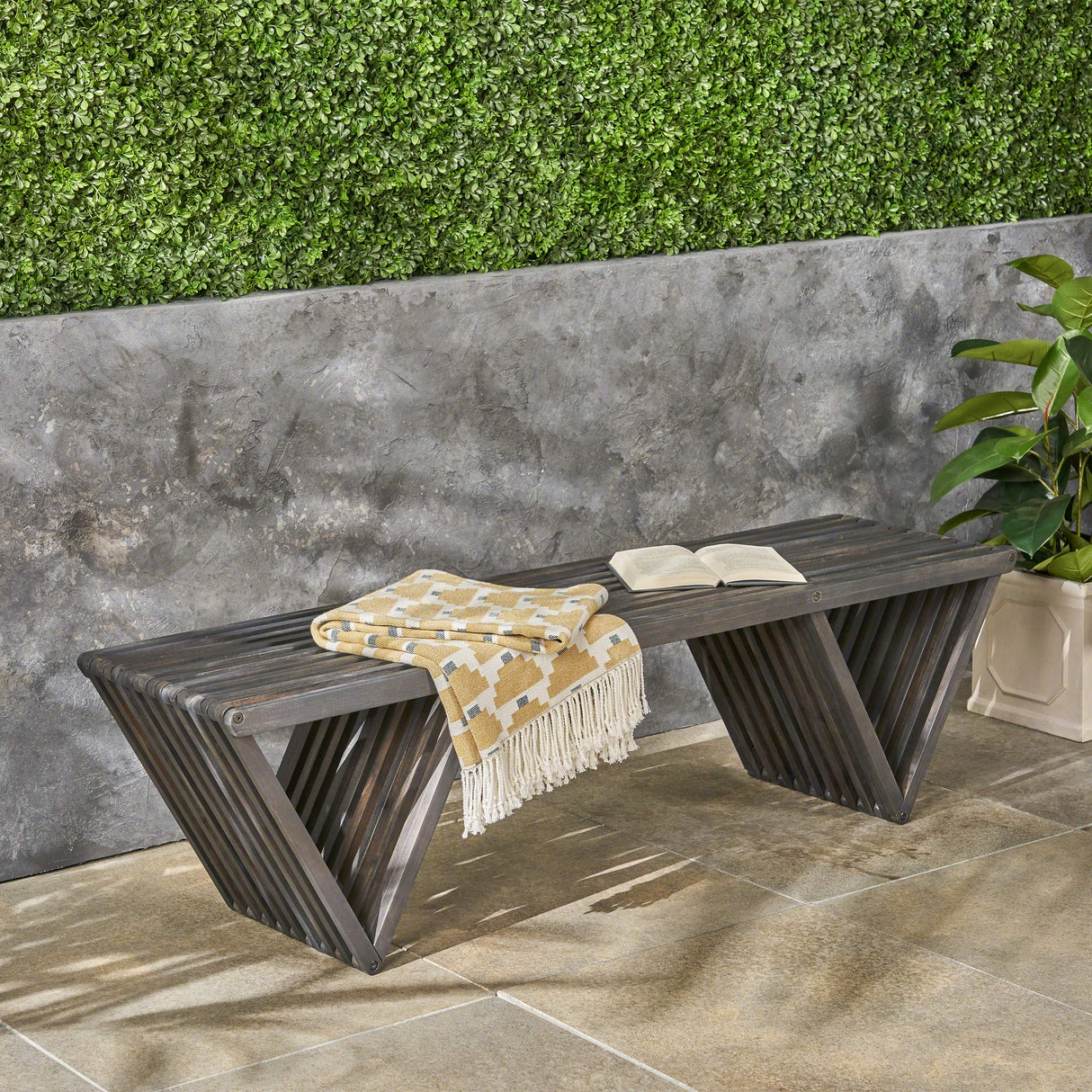 Christopher Knight Home Esme Outdoor Acacia Wood Bench, Dark Gray Finish Christopher Knight Home