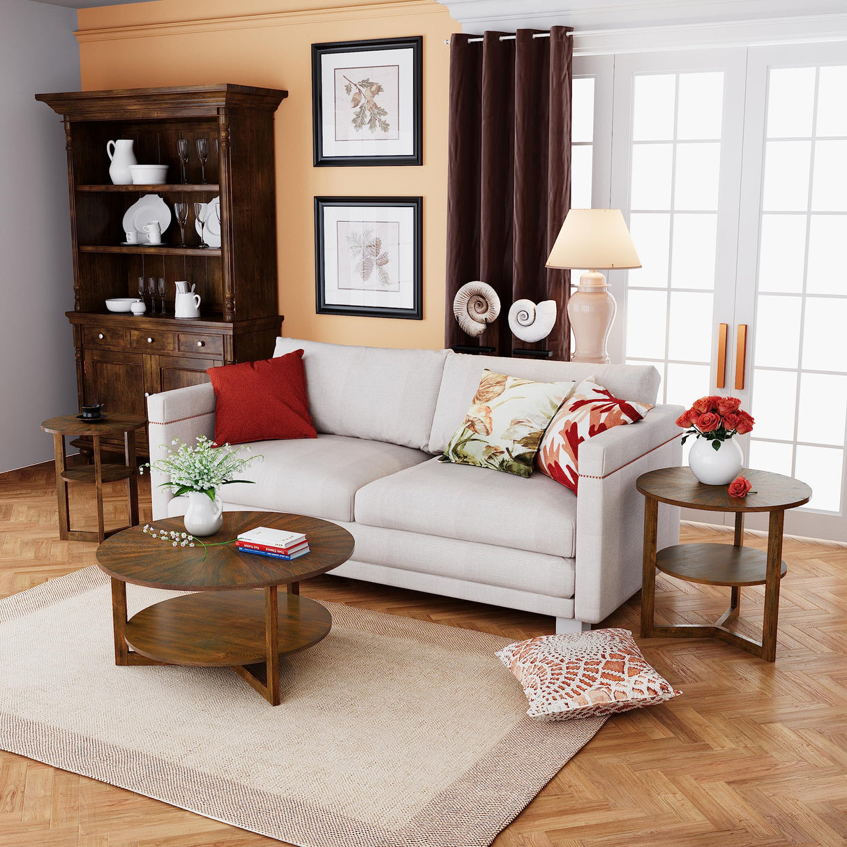 PADMA HOUSE 33.5" Round Wood Coffee Table, 2-Tier Solid Wood Rounded Circle Accent Coffee Table Center Cocktail Table Vintage Furniture for Home Living Room Bedroom,Espresso Brown 3338NC PADMA HOUSE