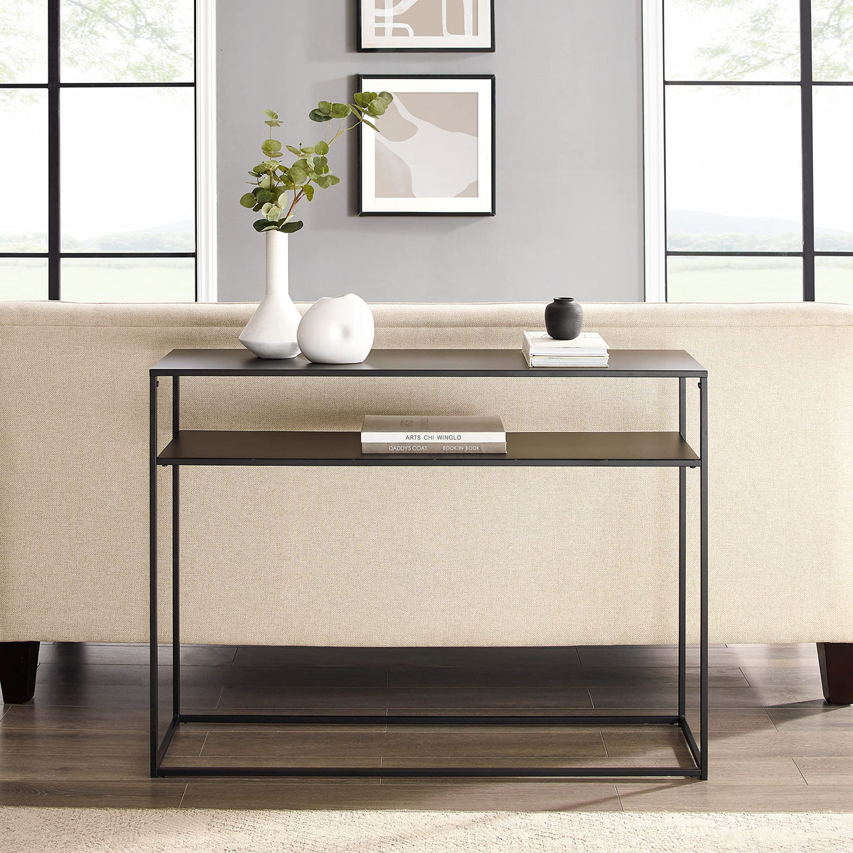 Crosley Furniture Braxton Sofa Console Table with Storage Shelf for Hall, Entryway, or Living Room, Matte Black Crosley Furniture