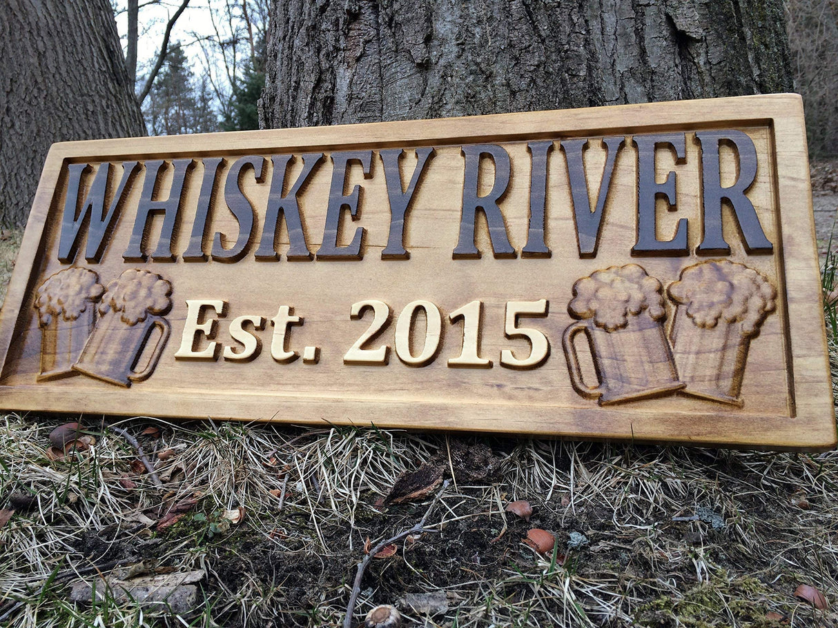 Personalized Bar Sign Custom Carved Wood Sign Personalized Wood Sign Groomsmen Gift Cabin Sign Man Cave Sign Pub Rustic Home Decor Housewarming Gift Wine Cellar Beer Basement Bar Decor 3D Woodworker
