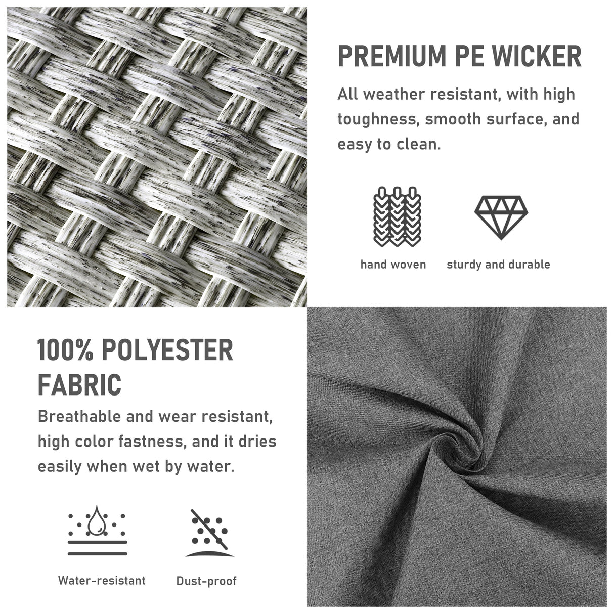 WAROOM Patio Furniture Set 6 Piece Grey Wicker Outdoor Furniture Patio Sectional Sofa Couch PE Rattan Conversation Sets with Fire Pit Table, Grey cushion WAROOM