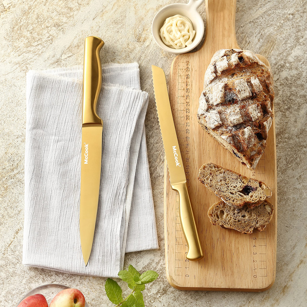 McCook® Knife Sets, Golden Titanium Stainless Steel Kitchen Knife Block Sets with Built-in Sharpener McCook