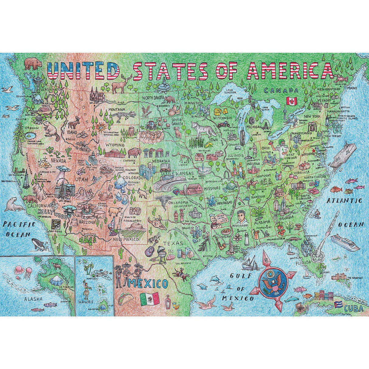 A2PLAY USA Map Puzzle 1000 Piece for Adults, United States of America, Patriotic Jigsaw Puzzle & Bonus Fact Poster, Premium Materials, 27.5 x 19.7 in A2PLAY