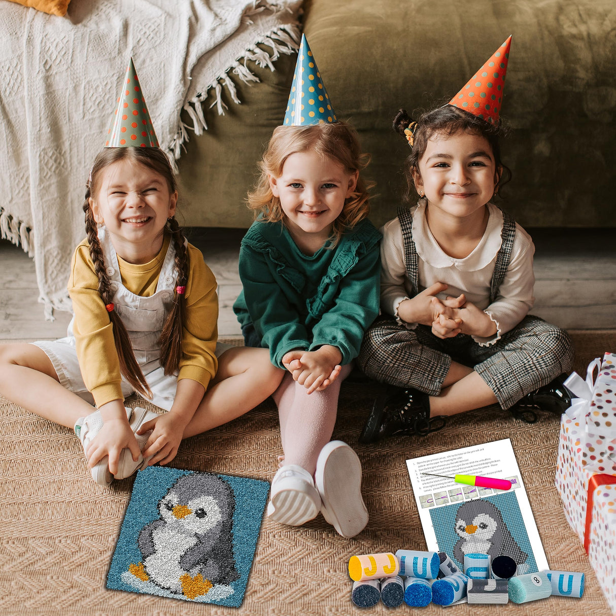 YP Latch Hook Kits for Kids Adults DIY Rug Tapestry Kits with Printed Canvas Embroidery Kits Festival Gifts Home Decoration (Penguin,11.8inch X 11.8inch) YP