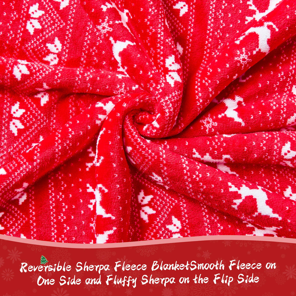 Ramees Christmas Throw Blanket, Christmas Decorations Blankets and Throws, Fuzzy Cozy Soft Warm Fleece Sherpa Winter Holiday Blanket for Bed Couch Sofa Reindeer Snowflakes Ramees