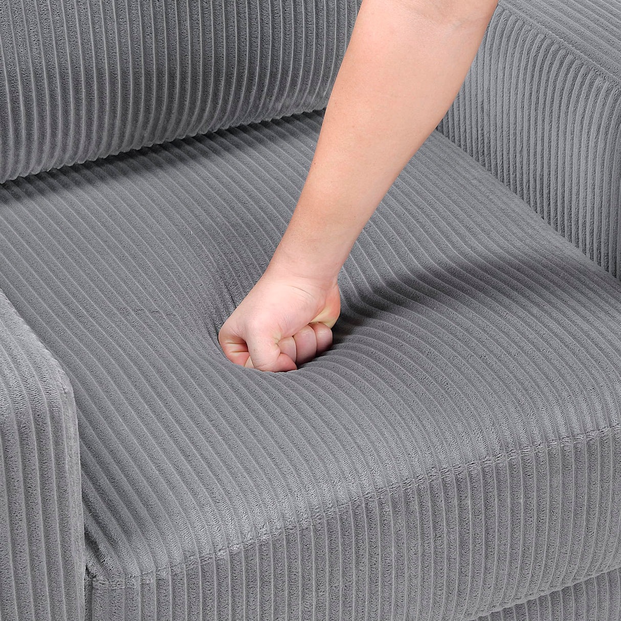 Lexicon Modern Sofa, Corduroy Fabric Upholstered Living Room Sofa, Couch with Brown Legs, Track Arms, Comfy Couch for Living Room/Bedroom/Apartment, 3-Seater, Gray Lexicon