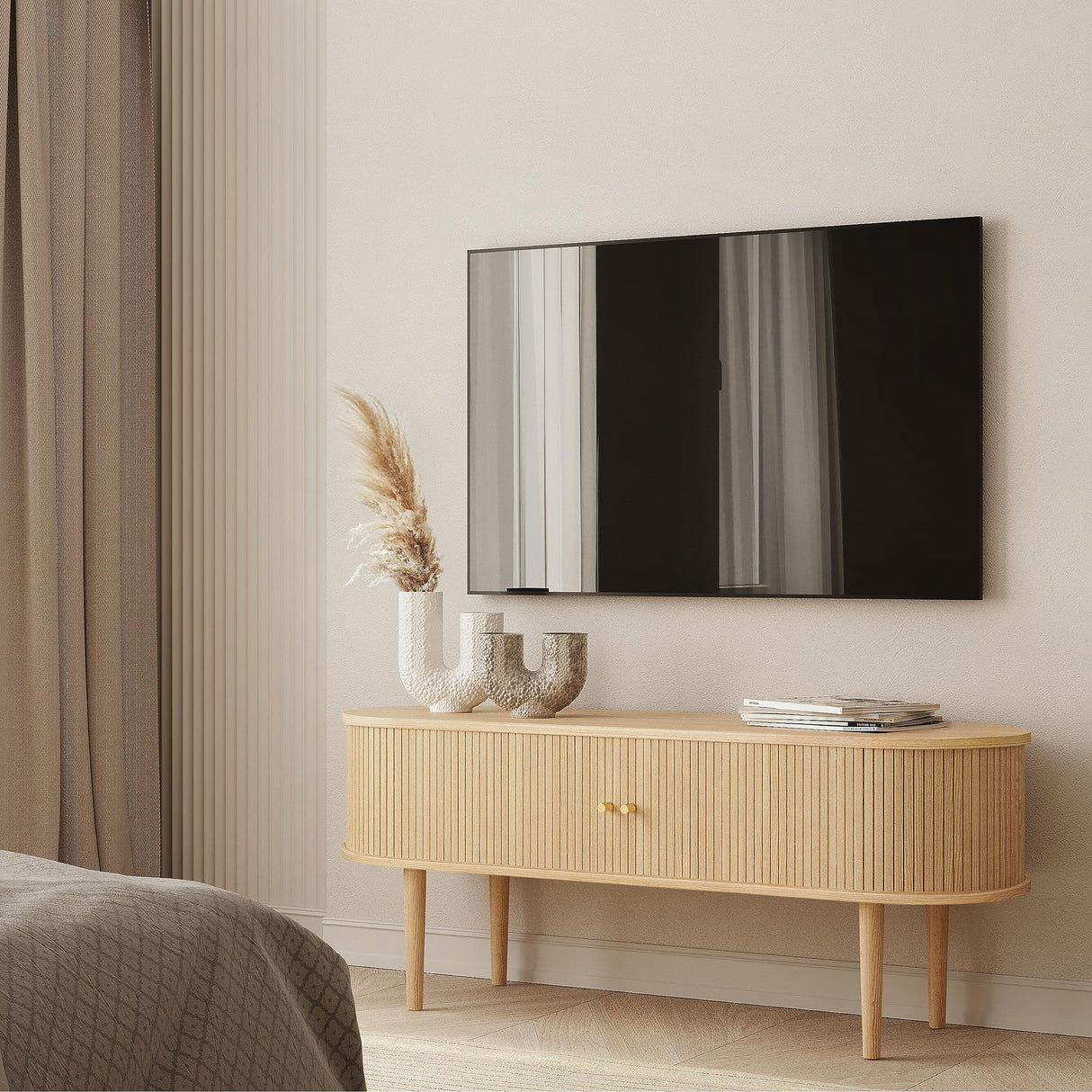 WERMO 55'' TV Stand with Storage and Shelves designed to fit 32’’ - 60'' TVs. Wood Entertainment Center for Living Room and Bedroom, Media Console and Modern TV Console Table (Oak) WERMO