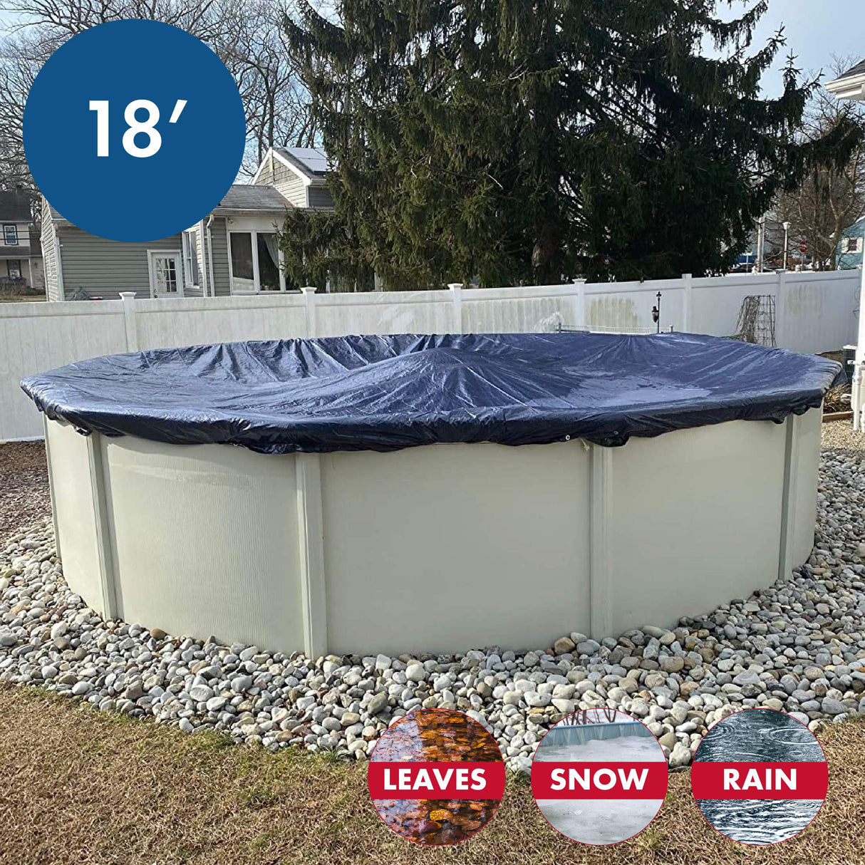 Winter Block WC18R Aboveground Pool Winter Cover 18’ Ft. Round, 8-Year Warranty Includes Winch and Cable, Superior Strength & Durability, UV Protected, 18', Solid Blue Winter Block