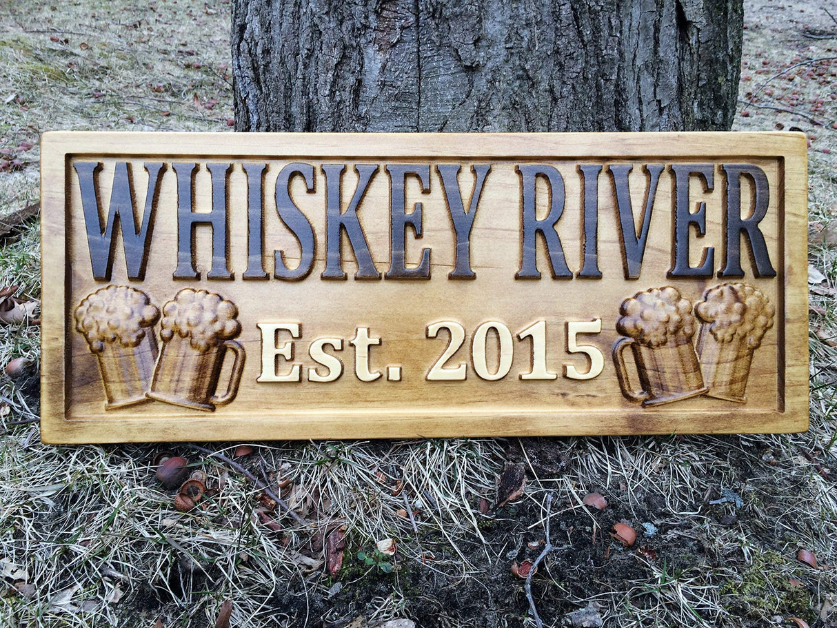 Personalized Bar Sign Custom Carved Wood Sign Personalized Wood Sign Groomsmen Gift Cabin Sign Man Cave Sign Pub Rustic Home Decor Housewarming Gift Wine Cellar Beer Basement Bar Decor 3D Woodworker