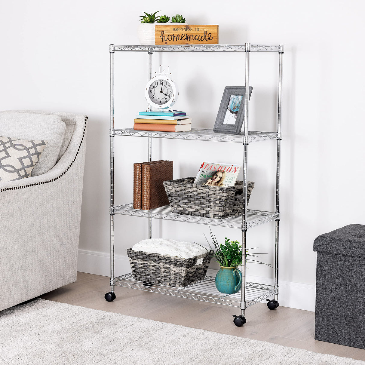 Seville Classics Solid Steel Wire Shelving Storage Unit Adjustable Shelves Organizer Rack, for Home, Kitchen, Office, Garage, Bedroom, Closet, Steel, 4-Tier, 30" W x 14" D Seville Classics