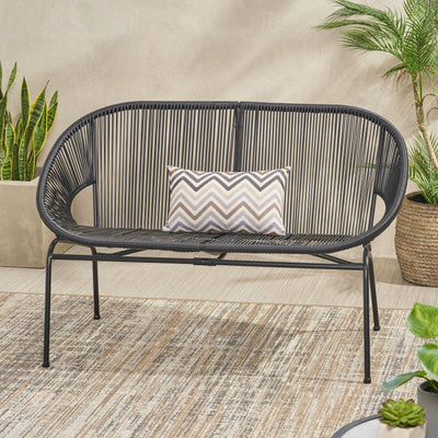 GDFStudio Patio Loveseat All-Weather Rattan 2 Seater Sofa Outdoor Patio Furniture Set for Balcony Poolside Backyard, Black