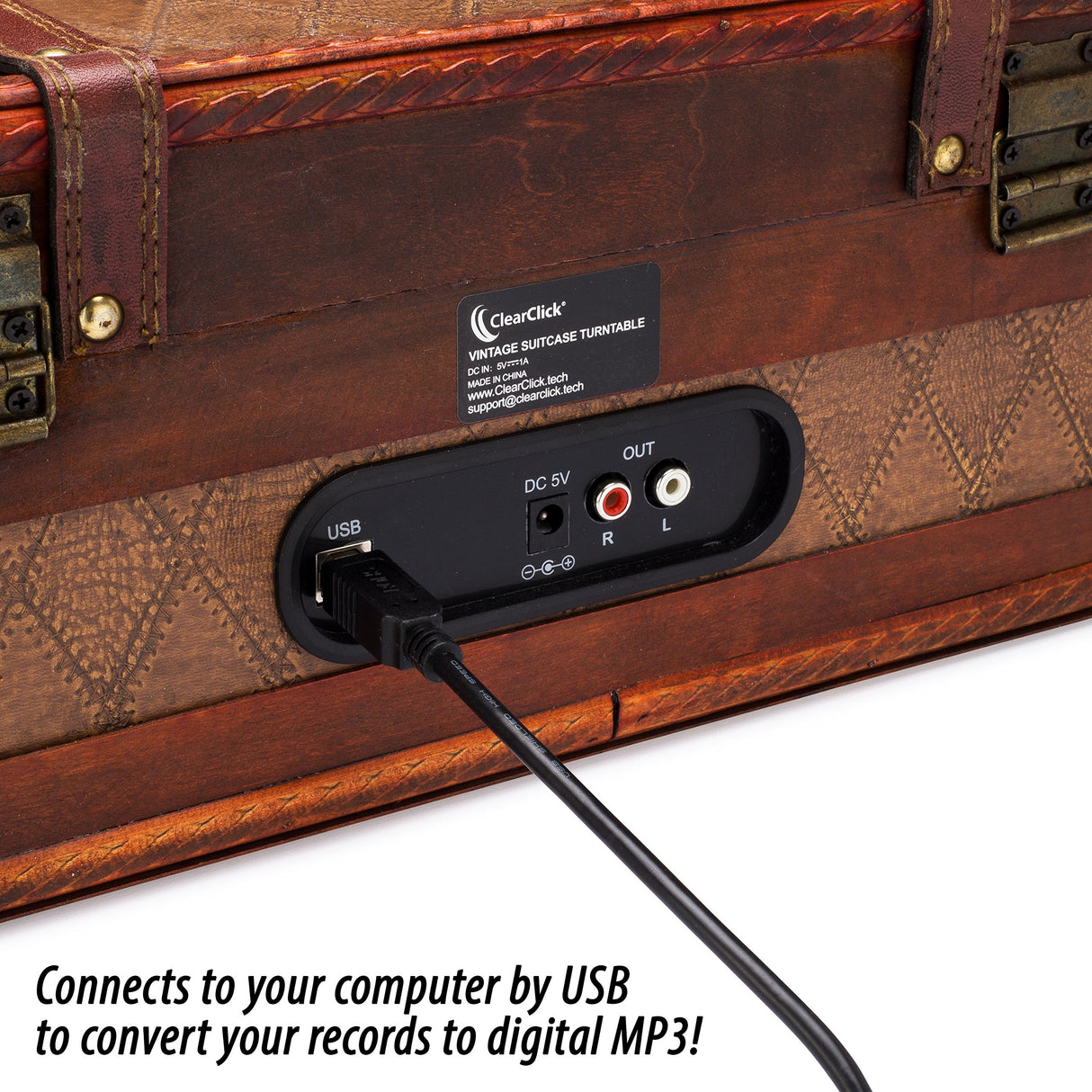 ClearClick Vintage Suitcase Turntable with Bluetooth & USB - Classic Wooden Retro Style ClearClick