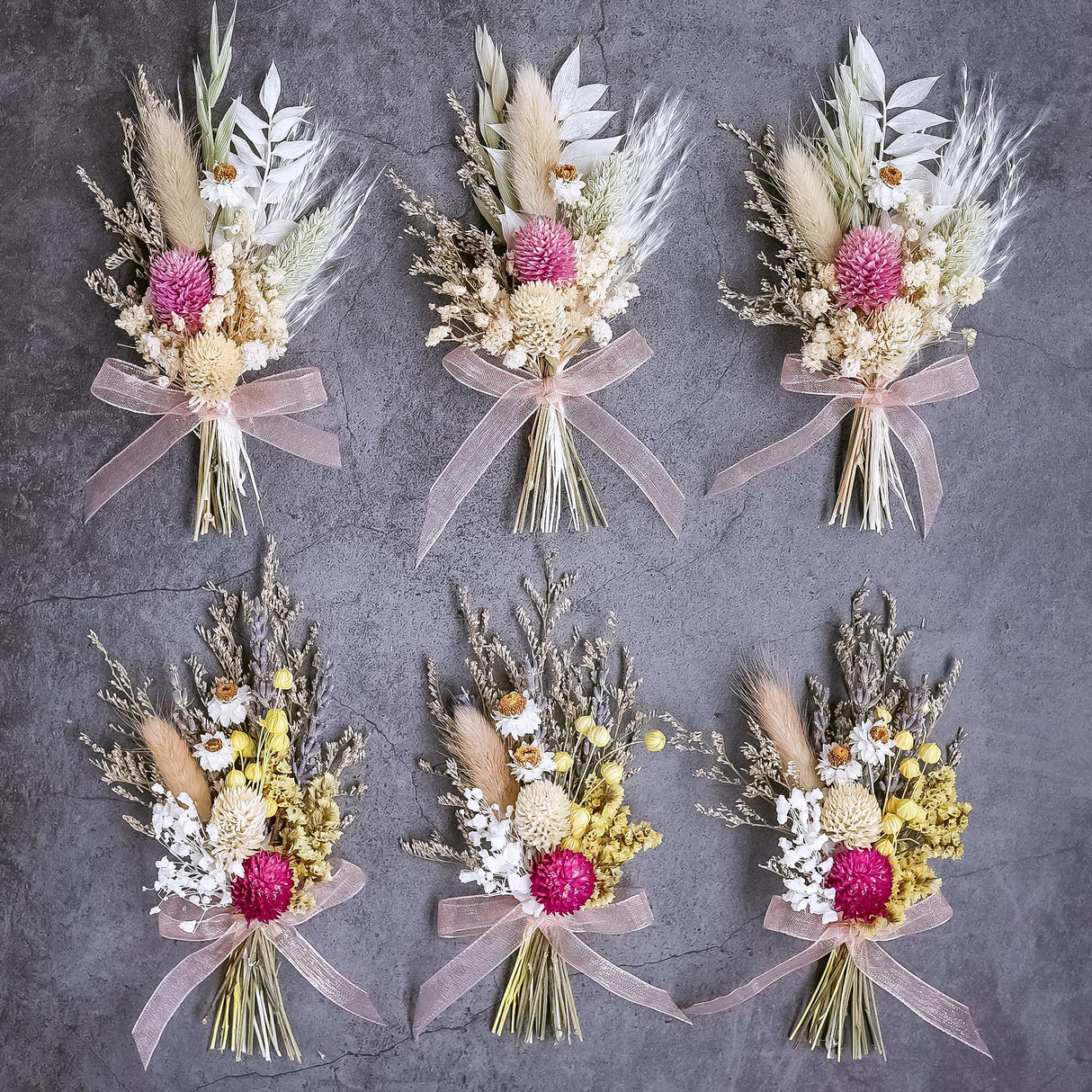 Mini Dried Flower Bouquet Set of 6, Small Bouquets, Bohemian Wedding Table Centerpieces Table Arrangements, Bridesmaid Flower Girl Proposal Gift Box, Birthday Cake Table Vase Decorations. (Pink) xin's convey
