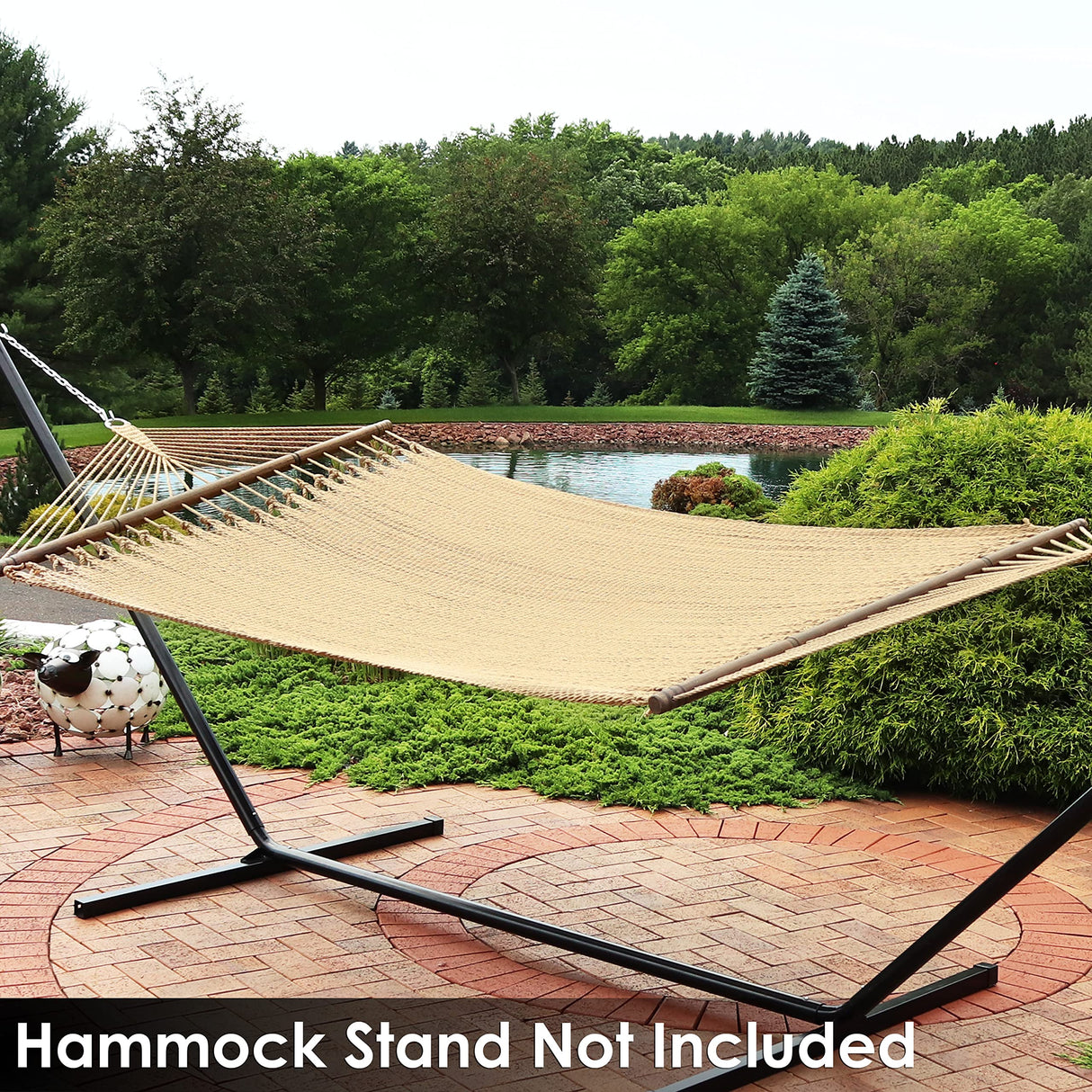 Sunnydaze Soft-Spun Polyester Rope Double Hammock for Outside - 600-Pound Weight Capacity Extra Large Hammock - Tan Sunnydaze