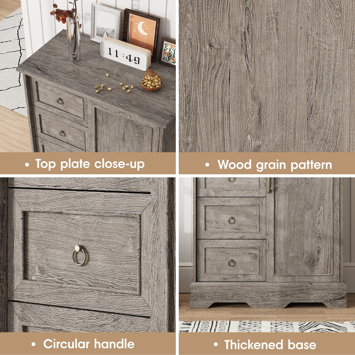 Vabches Farmhouse Dresser Storage Cabinet Chest of Drawer for Bedroom, 5 Drawer Dresser with Sliding Barn Door, 48" Tall Wood Rustic Dresser for Bedroom, Living Room, Entryway, Hallway, Washed Grey Vabches