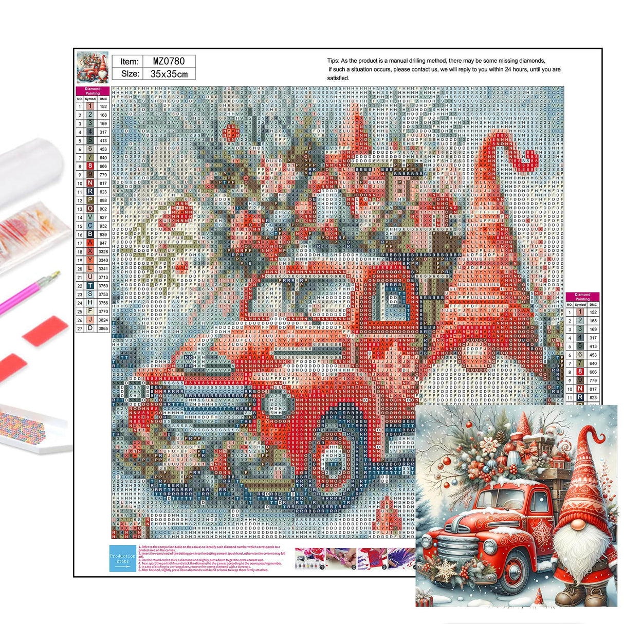 Christmas Truck Diamond Art Kits for Adults - Christmas Gnome Diamond Painting Kits for Adults, 5D Round Full Drill DIY Gem Art Paint by Diamonds 14x14 inch Axquilon