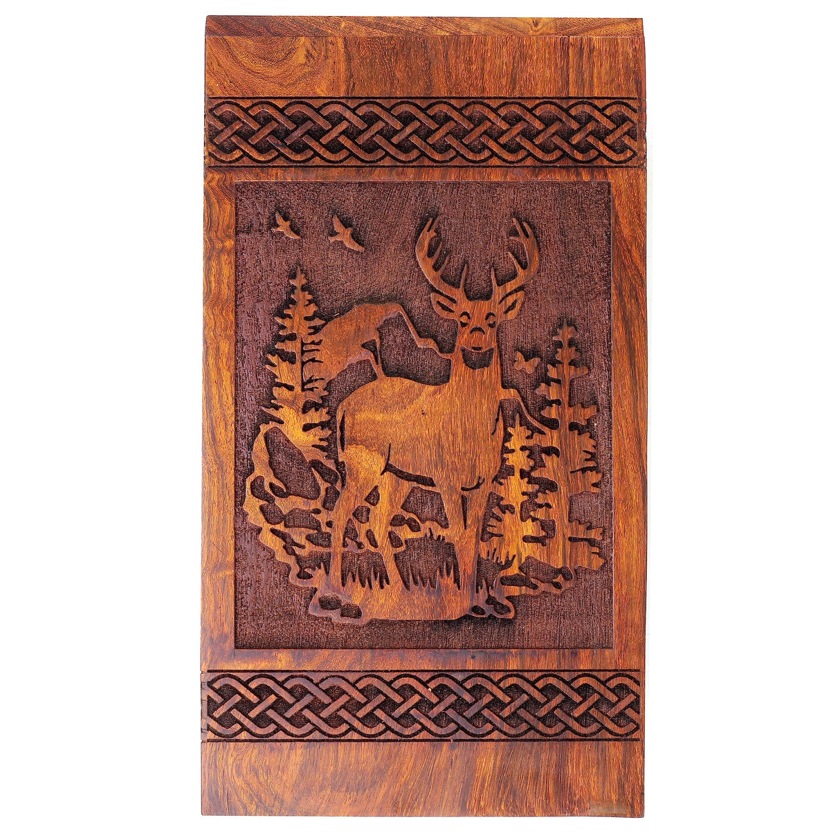 Wooden Handmade Handcrafted Laser Etching Engraved Cremation Burial & Memorial Urn for Ash Remains Storage | Adult Pet Human (Deer 1) Generic