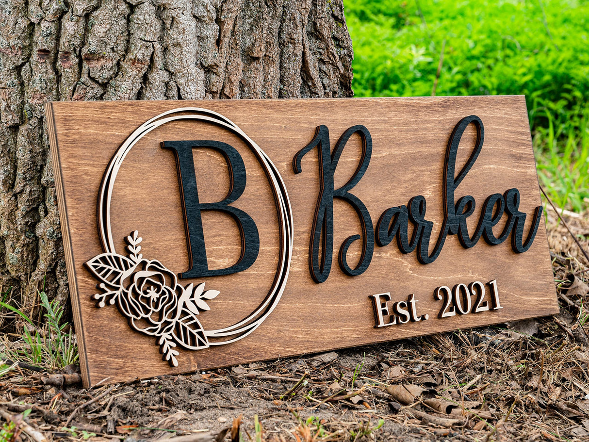 Personalized Wedding Gift | Custom Wood Sign | Wooden Last Name Established Sign | Family Name Sign Wooden Sign | Bridal Shower Gift | Anniversary Laser Woodworker